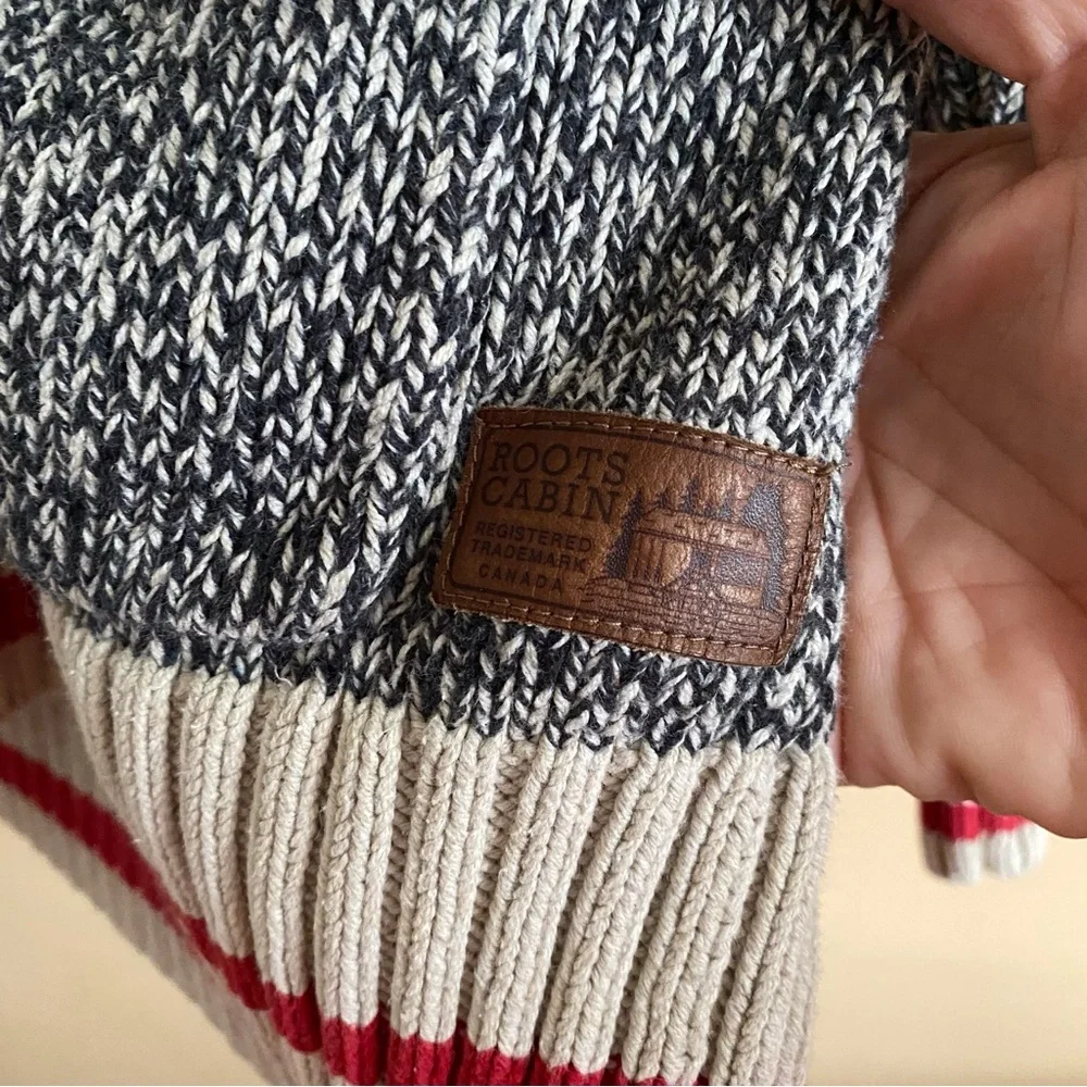 Roots Cabin Shawl Collar Cardigan Men Small Salt Pepper Cotton Pockets Preppy - Picture 3 of 15
